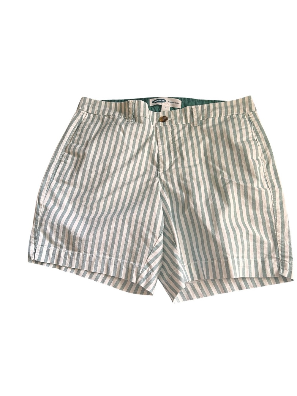 Old Navy Women’s Green and White Striped Flat-Front Shorts
